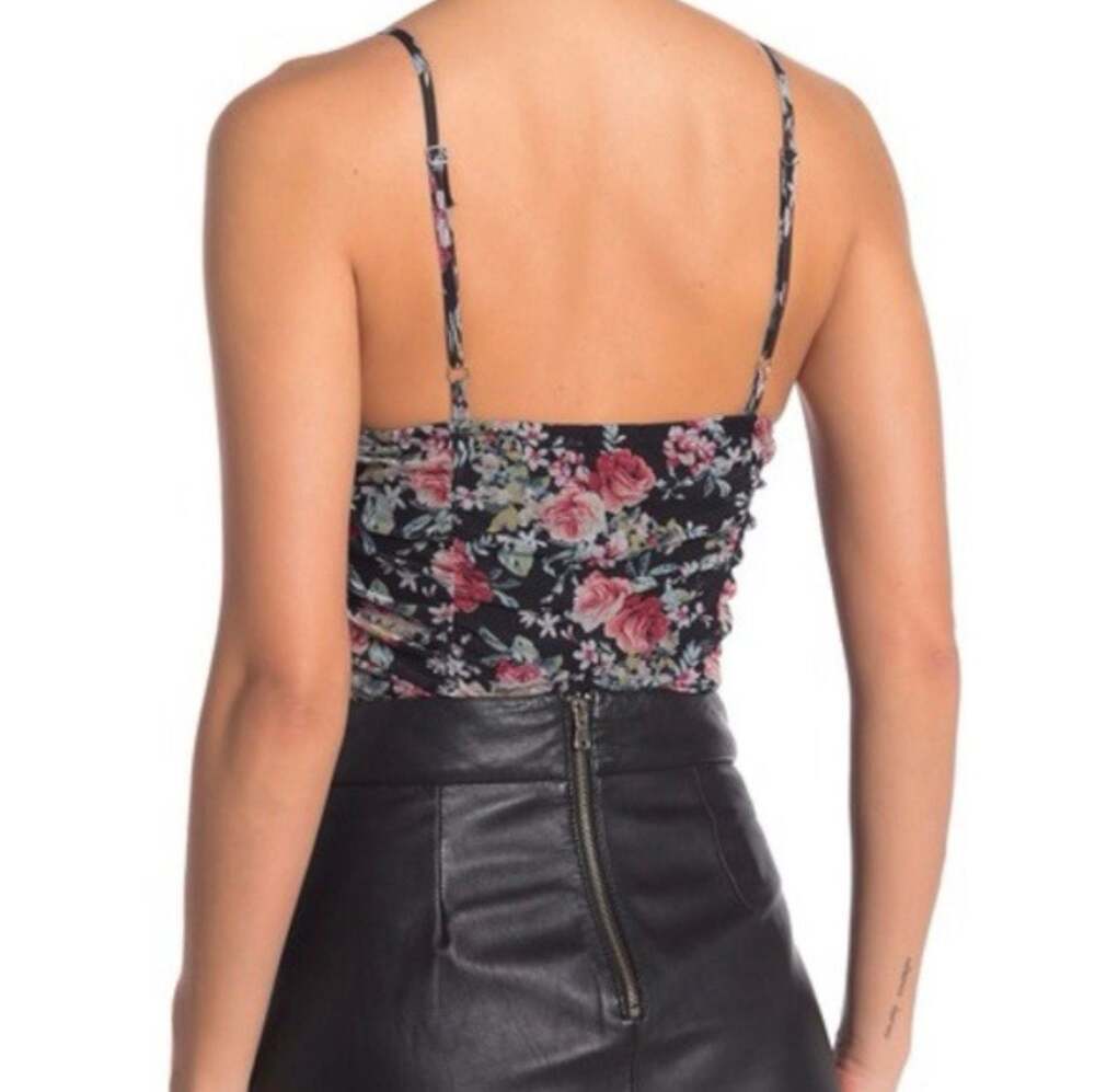 Free Press Clothing Floral Ruched Mesh Bodysuit Size S - Picture 6 of 9